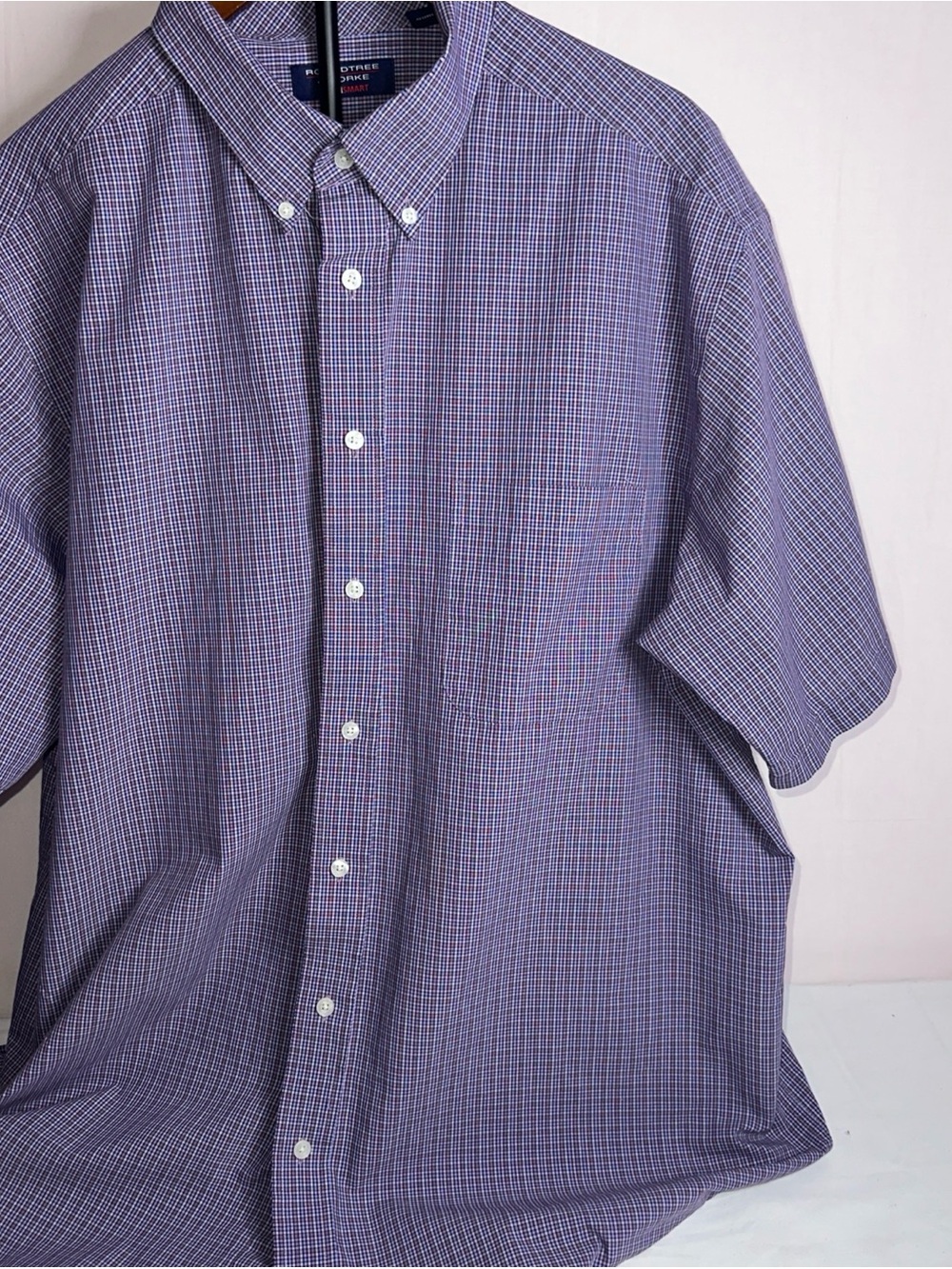 Roundtree & Yorke Purple Micro-Check Short Sleeve Button-Down Shirt